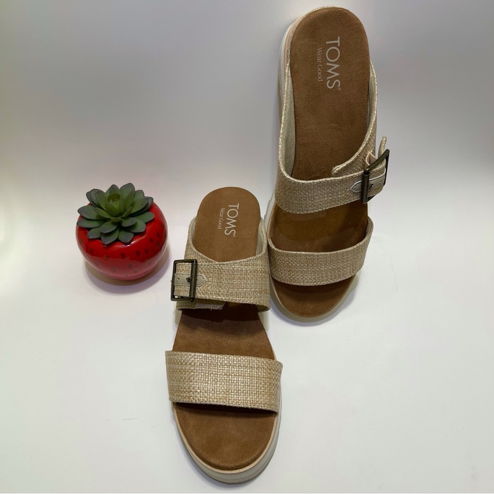 Toms Women’s Diana Mule Buckle Wedge Sandal  Size 10 US beige - Picture 2 of 9